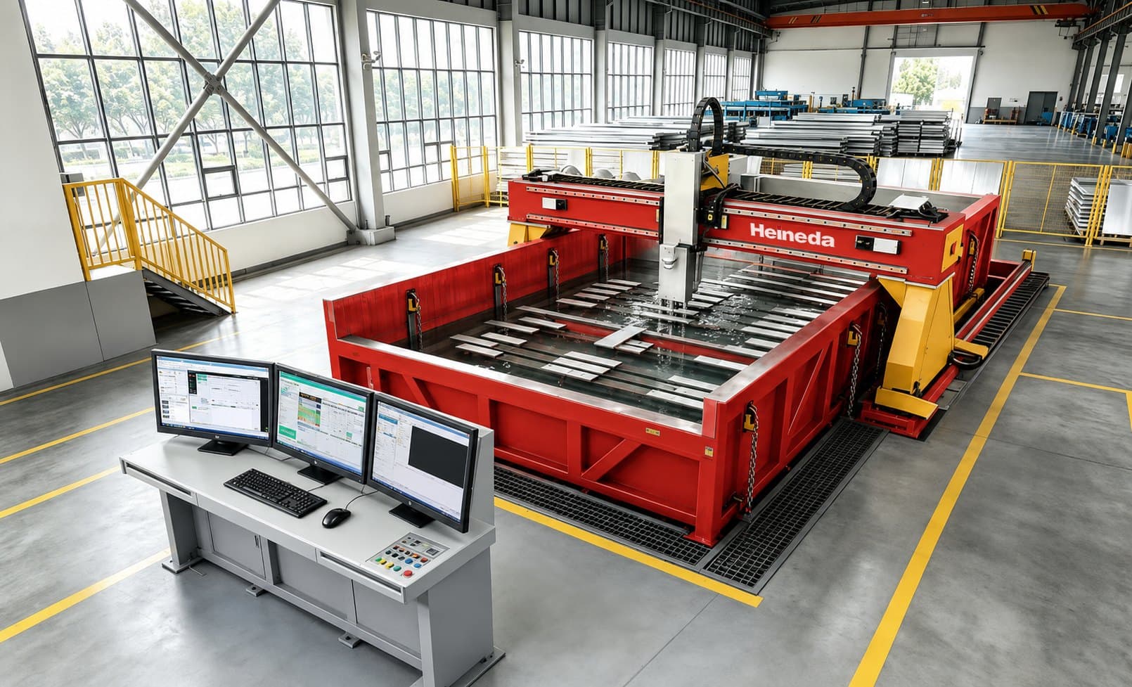 Full-immersion plate ultrasonic inspection gantry with control station