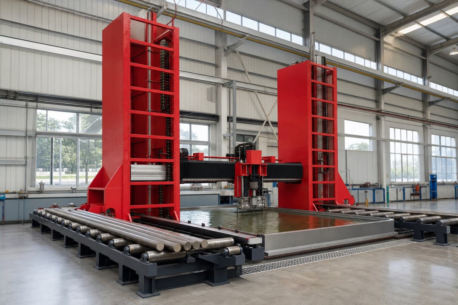 Twin-tower automated water-immersion round bar inspection system